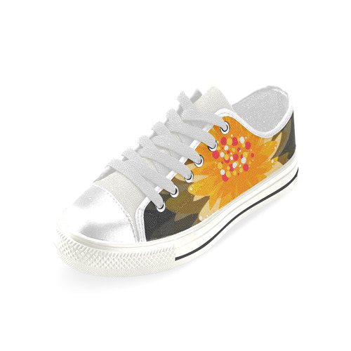 Orange Blossom on Black Low Top Canvas Shoes for Kid (Model 018)