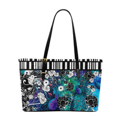 Peacock Flower Scroll Stripe Print Purse Euramerican Tote Bag/Large (Model 1656)