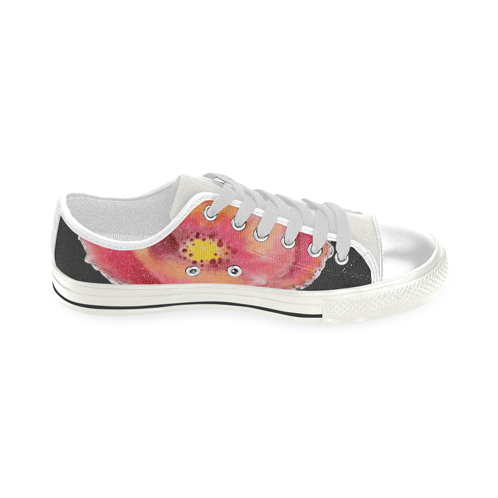 Red Orange Flower Low Top Canvas Shoes for Kid (Model 018)