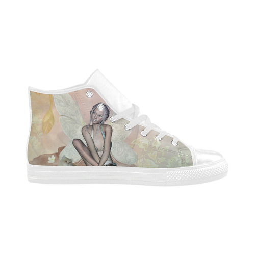 Beautiful fairy with cat Aquila High Top Microfiber Leather Men's Shoes/Large Size (Model 032)