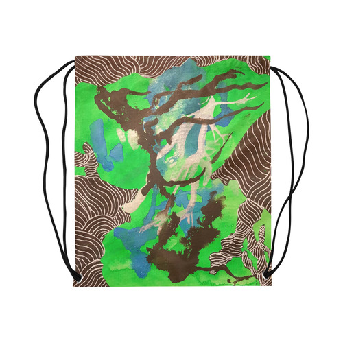 green and black and blue zentangle sling backpack Large Drawstring Bag Model 1604 (Twin Sides)  16.5"(W) * 19.3"(H)
