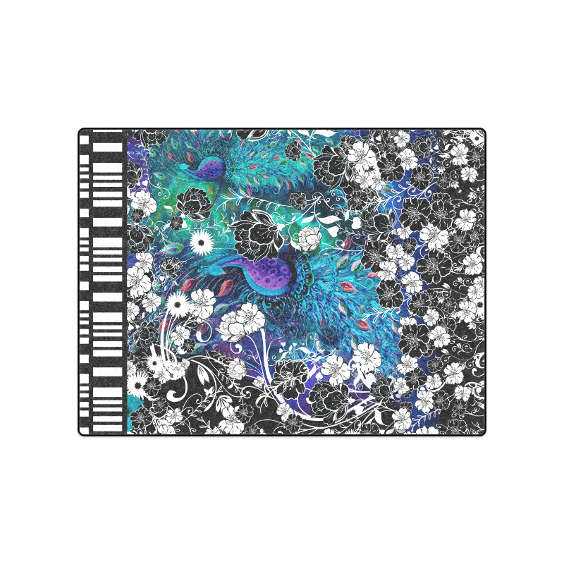 Peacock Flower Scroll Stripe Print Blanket Blanket 50"x60"