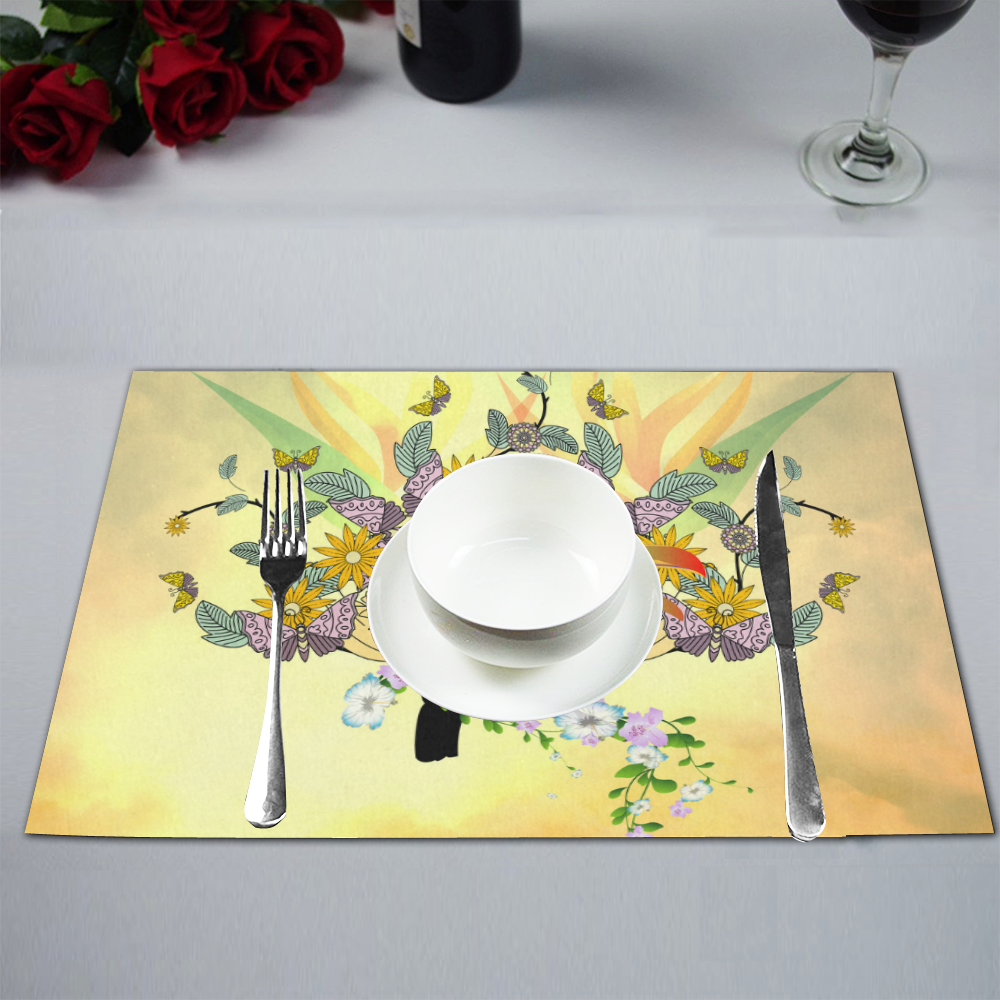 Toucan with flowers Placemat 12’’ x 18’’ (Set of 4)