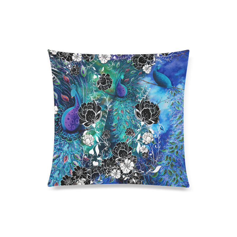 Peacock Garden Flowers Art Print Pillow by Juleez Custom Zippered Pillow Case 20"x20"(Twin Sides)