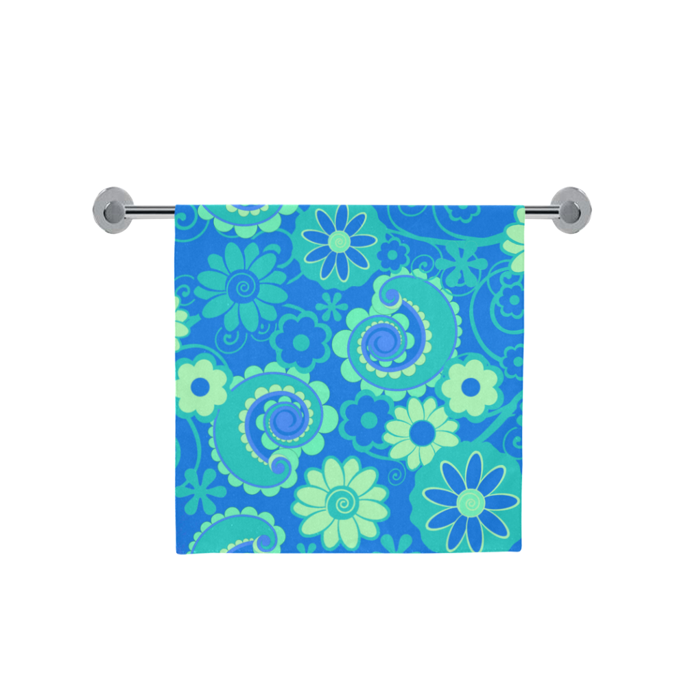 Blue Green Fun Flowers Print Bath Towel Bath Towel 30"x56"