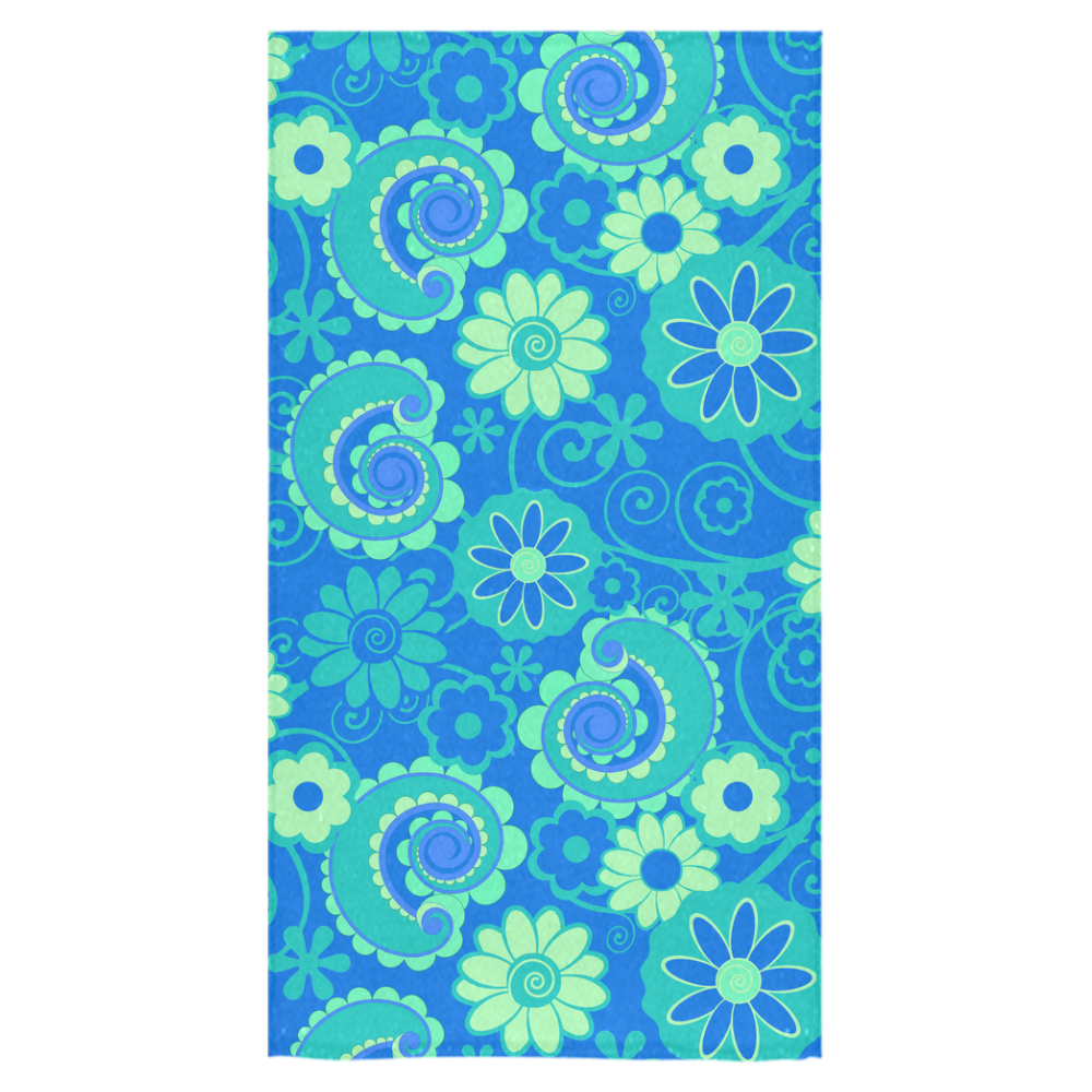 Blue Green Fun Flowers Print Bath Towel Bath Towel 30"x56"