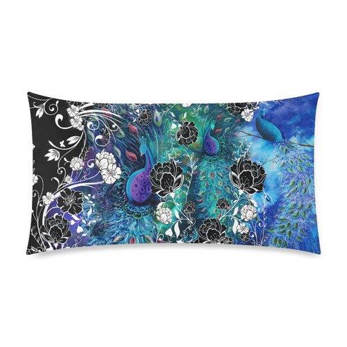 Peacock Garden Flowers Art Print Pillow by Juleez Rectangle Pillow Case 20"x36"(Twin Sides)