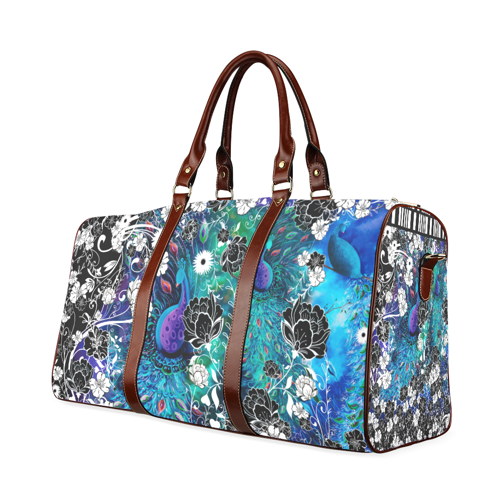 Peacock Flower Scroll Stripe Print Travel Bag Waterproof Travel Bag/Large (Model 1639)