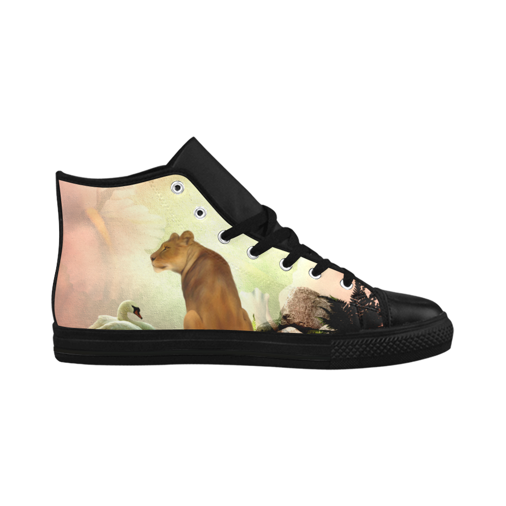 Awesome lioness in a fantasy world Aquila High Top Microfiber Leather Women's Shoes/Large Size (Model 032)