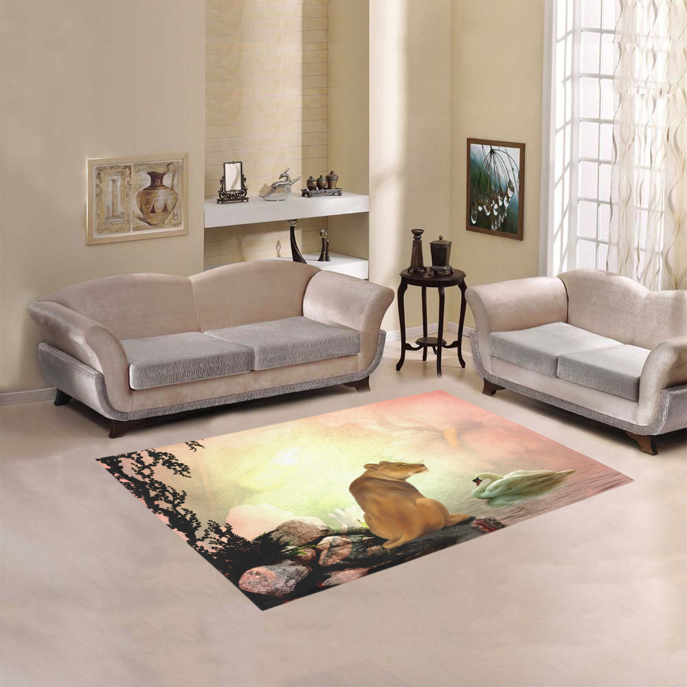 Awesome lioness in a fantasy world Area Rug 5'3''x4'