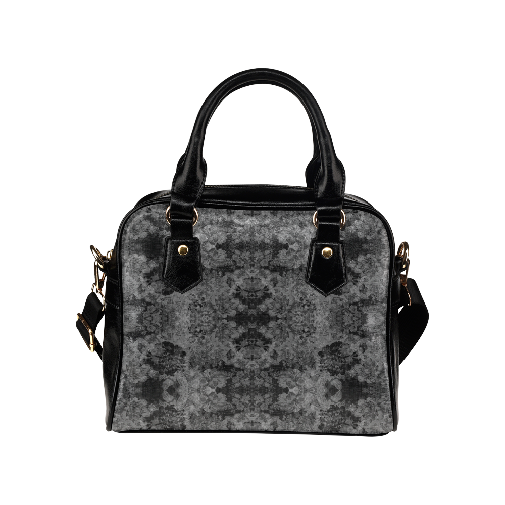 Floral Damask Dark Gray Shoulder Handbag (Model 1634)