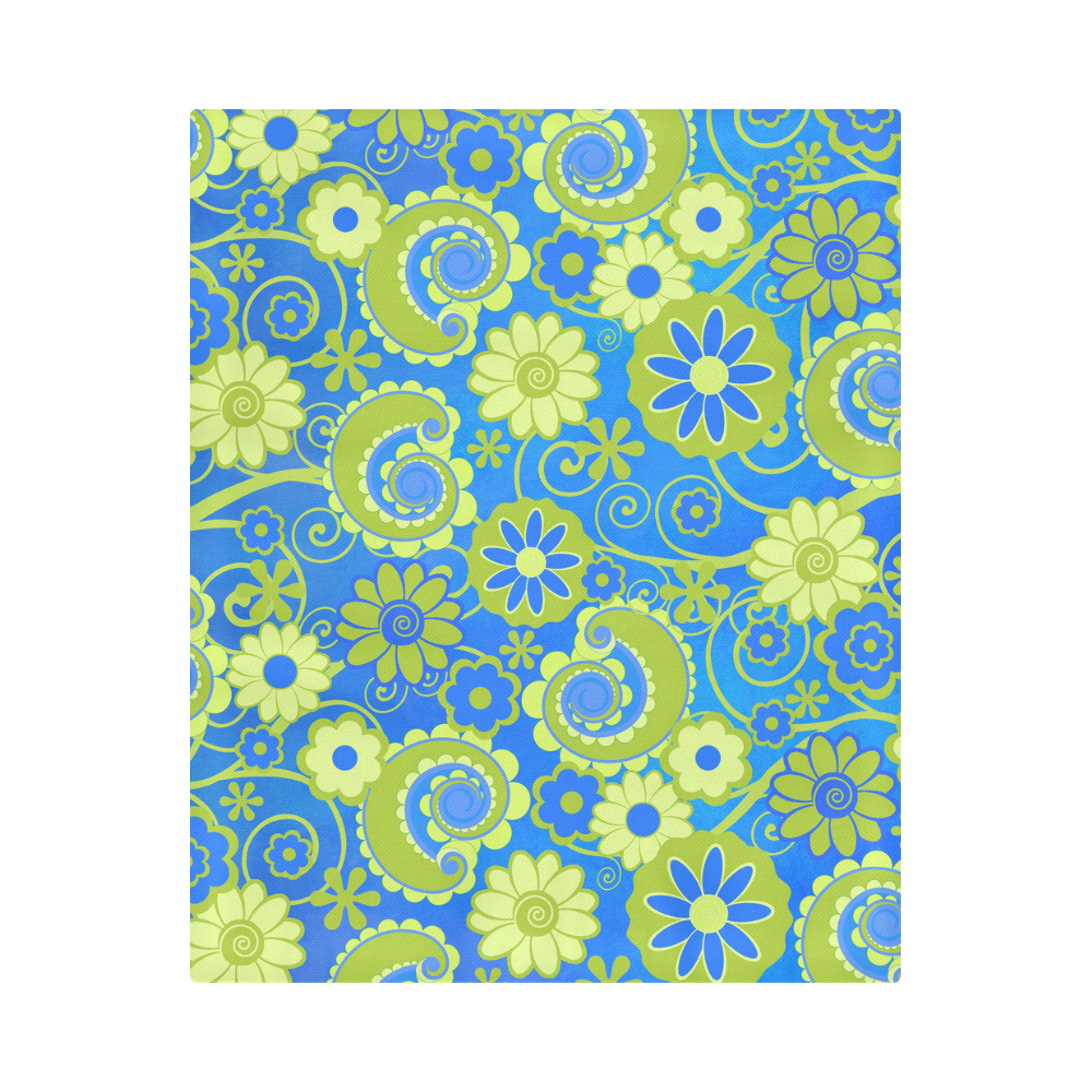 Blue Lime Fun Flowers Print Duvet Cover Duvet Cover 86"x70" ( All-over-print)