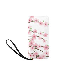 Pink Cherry Blossom Flowers on White, Floral Pattern Women's Clutch Purse (Model 1637)