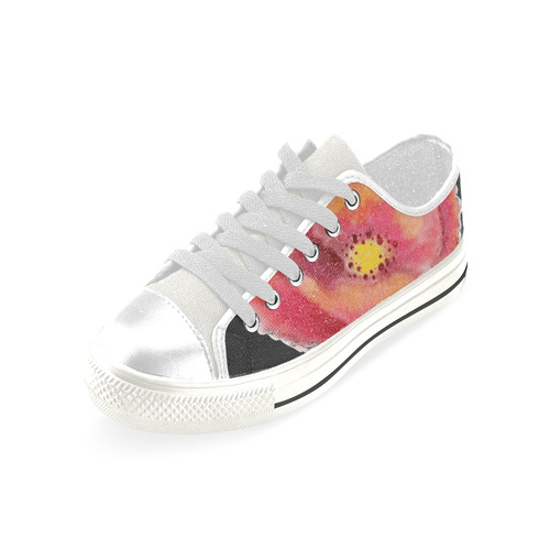 Red Orange Flower Low Top Canvas Shoes for Kid (Model 018)