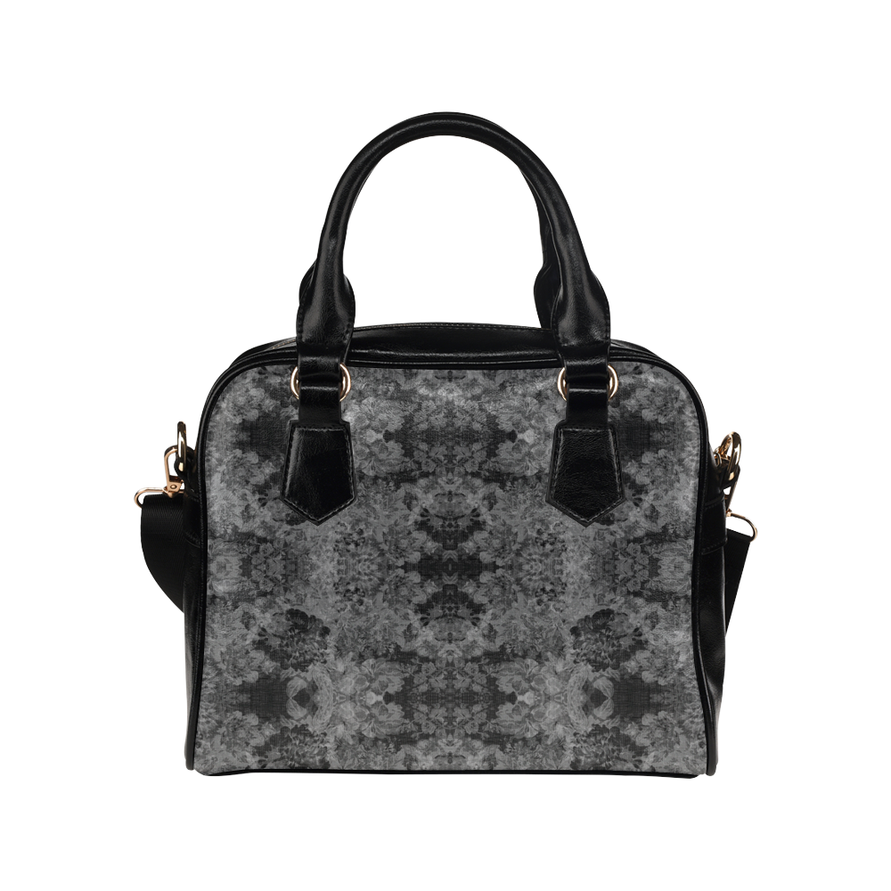 Floral Damask Dark Gray Shoulder Handbag (Model 1634)