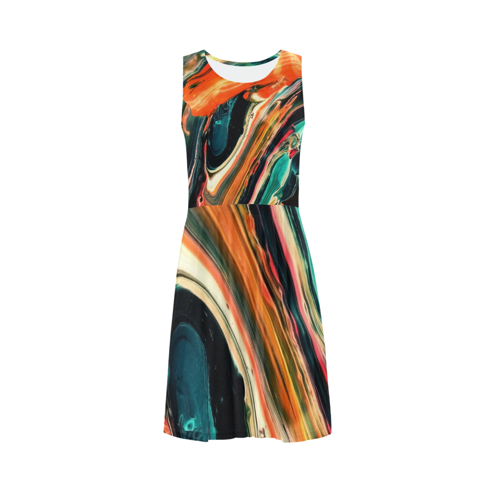 DRESS ABSTRACT COLORFUL PAINTING II-B3 no2 Sleeveless Ice Skater Dress (D19)