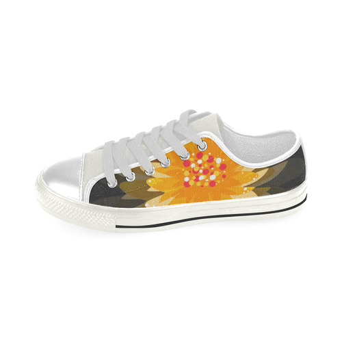 Orange Blossom on Black Low Top Canvas Shoes for Kid (Model 018)