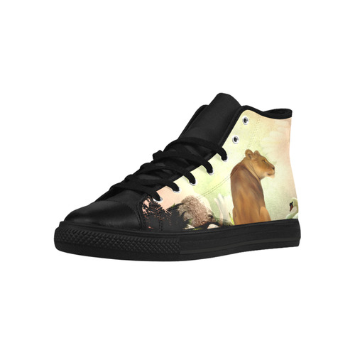 Awesome lioness in a fantasy world Aquila High Top Microfiber Leather Men's Shoes/Large Size (Model 032)