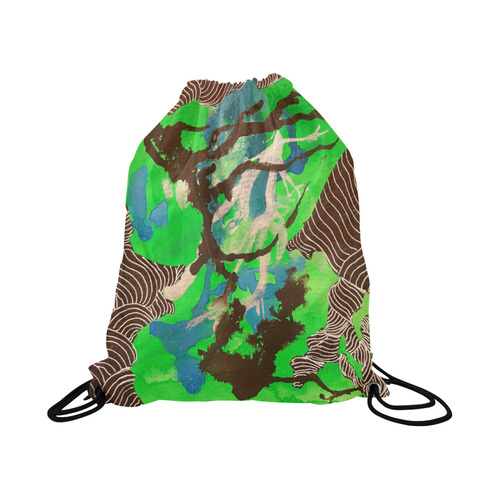 green and black and blue zentangle sling backpack Large Drawstring Bag Model 1604 (Twin Sides)  16.5"(W) * 19.3"(H)