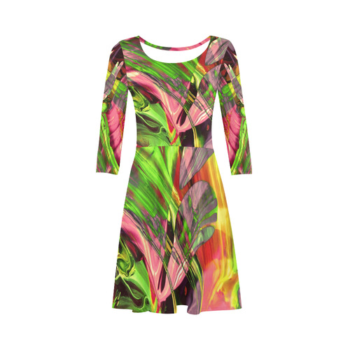 ABSTRACT COLORFUL PAINTING I-B_no7 3/4 Sleeve Sundress (D23)