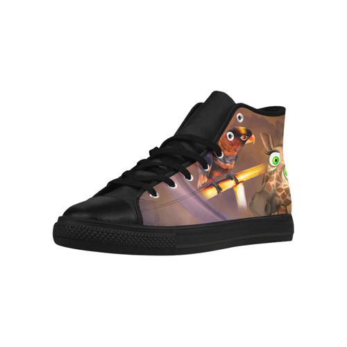Funny giraffe with parrot Aquila High Top Microfiber Leather Women's Shoes/Large Size (Model 032)