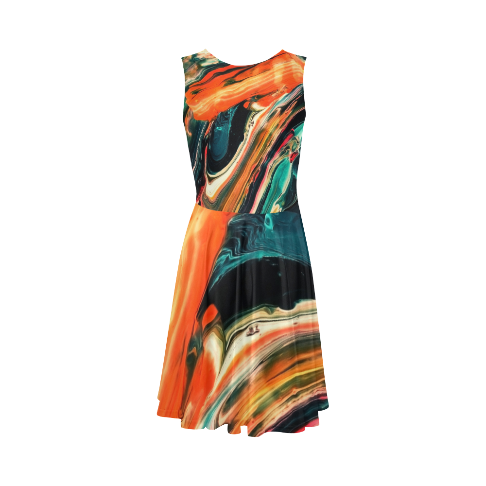DRESS ABSTRACT COLORFUL PAINTING II-B3 no1 Sleeveless Ice Skater Dress (D19)