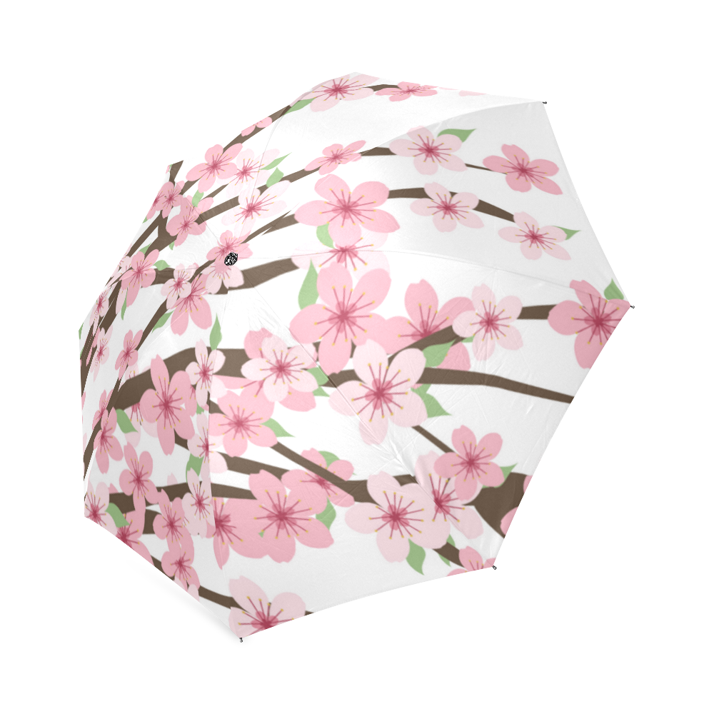 Pink Cherry Blossom Flowers on White, Floral Pattern Foldable Umbrella (Model U01)