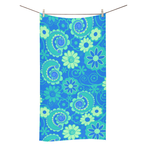 Blue Green Fun Flowers Print Bath Towel Bath Towel 30"x56"