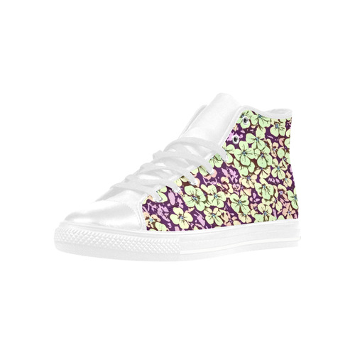 floral comic style 2 C by JamColors Aquila High Top Microfiber Leather Women's Shoes (Model 032)