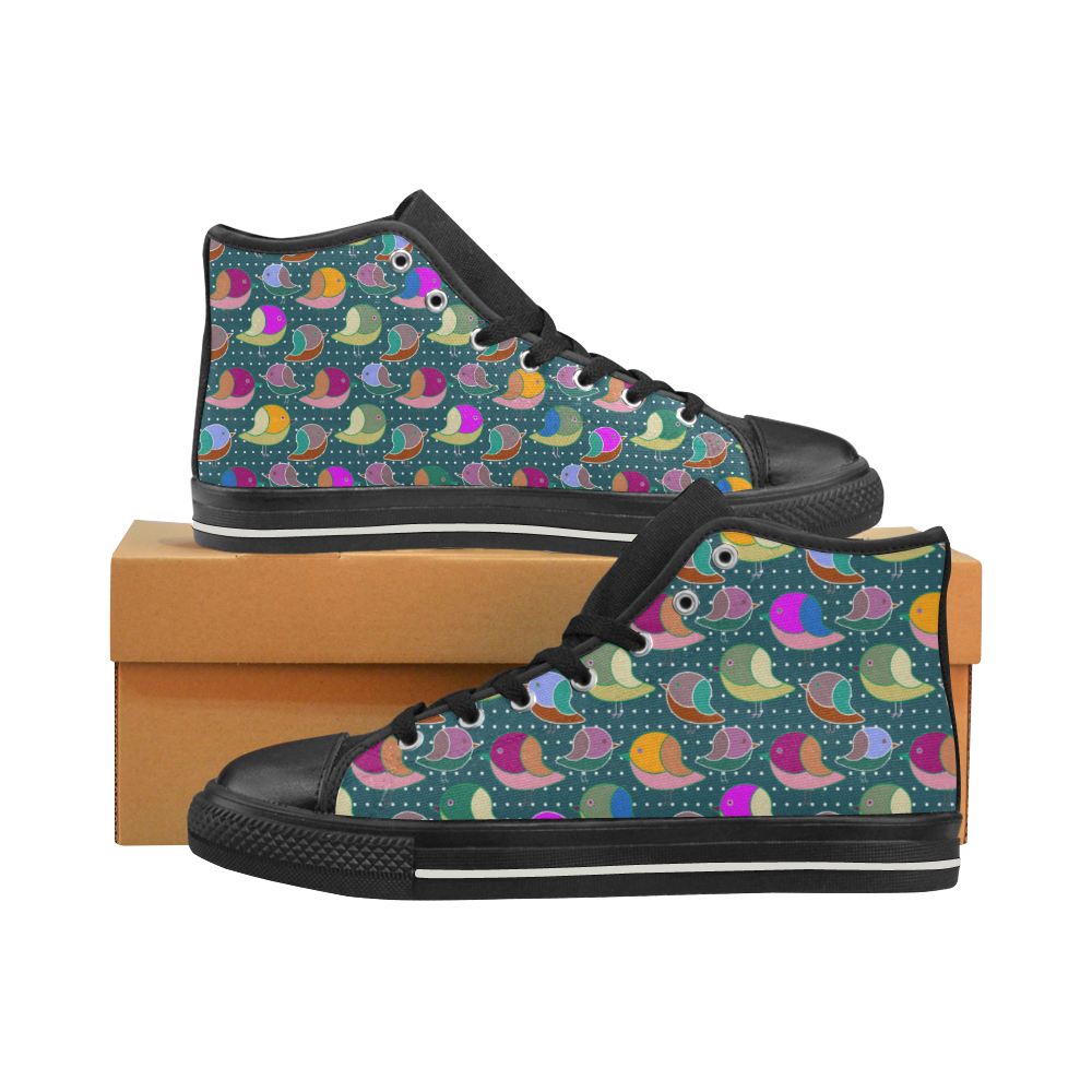 Simply Geometric Cute Birds Pattern Colored High Top Canvas Women's Shoes/Large Size (Model 017)