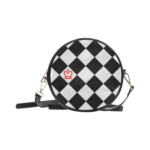 Queen of Hearts chessboard art Round Sling Bag (Model 1647)