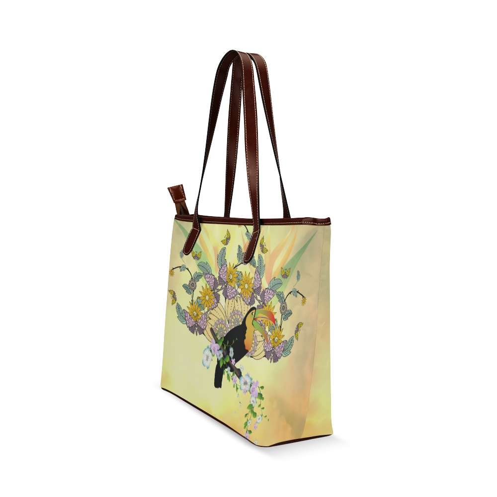Toucan with flowers Shoulder Tote Bag (Model 1646)