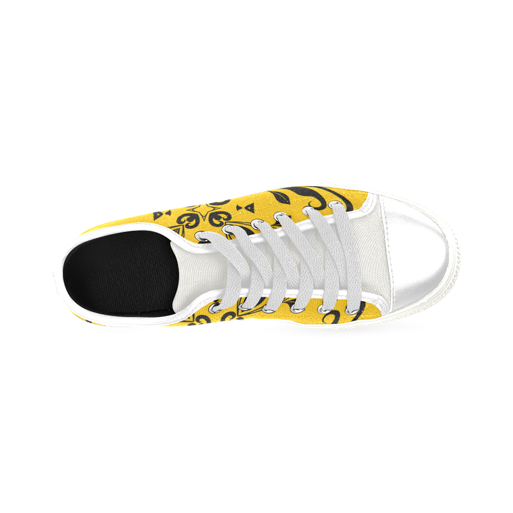 Flourish Swirls on Yellow Low Top Canvas Shoes for Kid (Model 018)