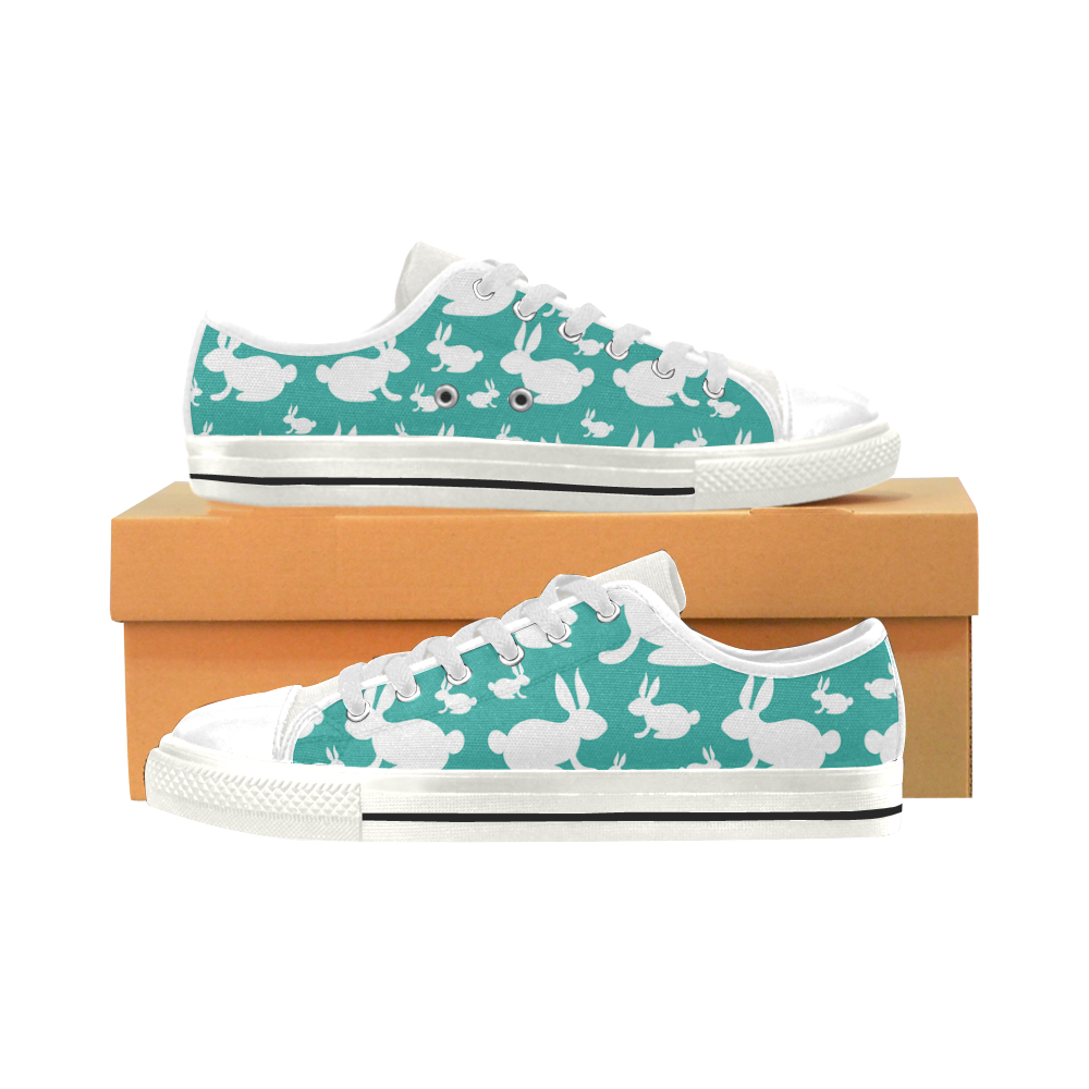 Bunny Pattern Teal Low Top Canvas Shoes for Kid (Model 018)