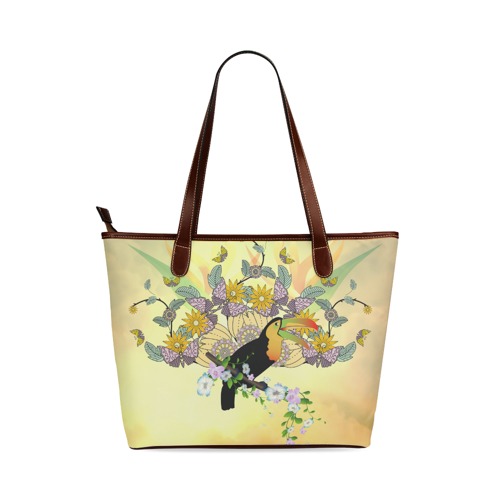 Toucan with flowers Shoulder Tote Bag (Model 1646)