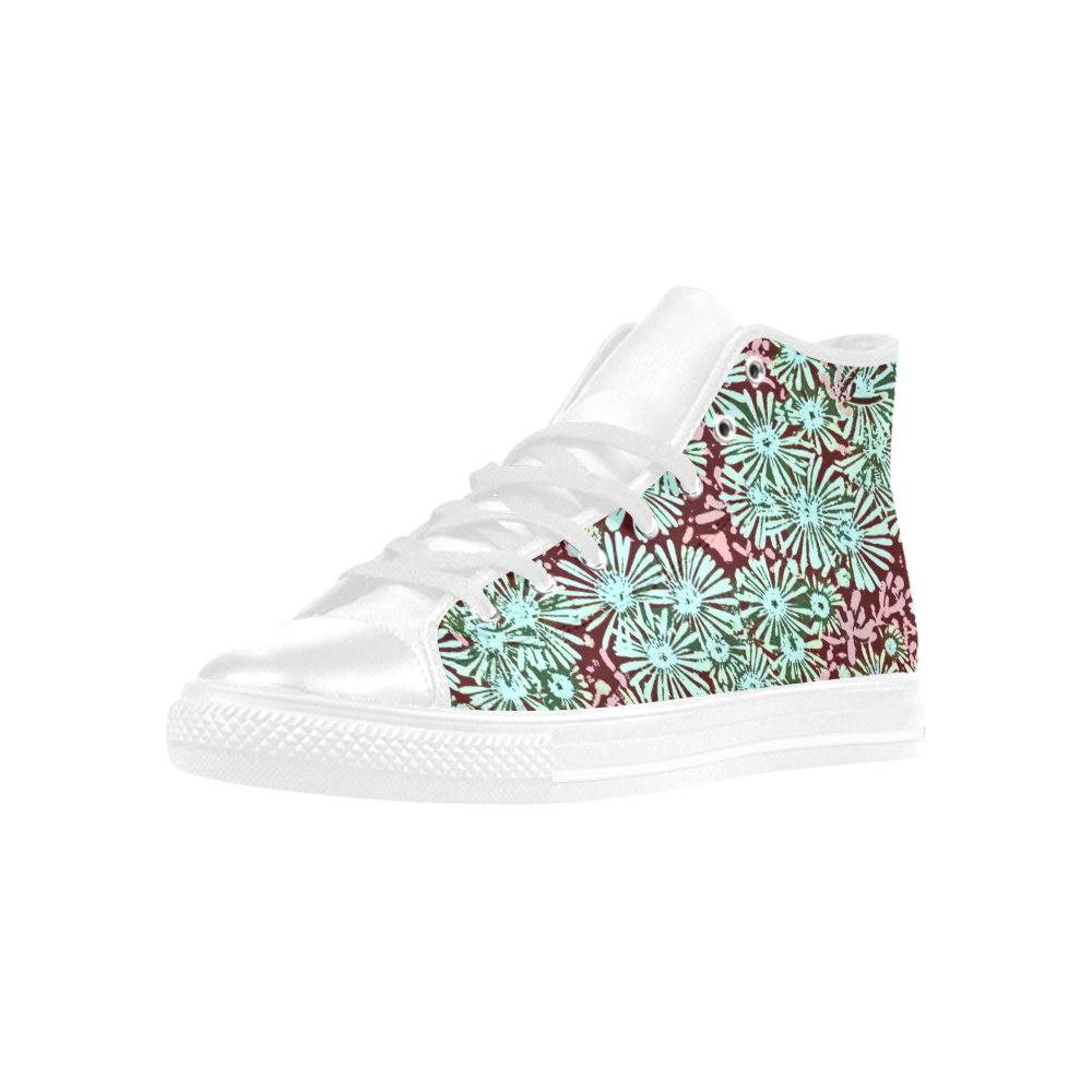 floral comic style C  by JamColors Aquila High Top Microfiber Leather Women's Shoes (Model 032)