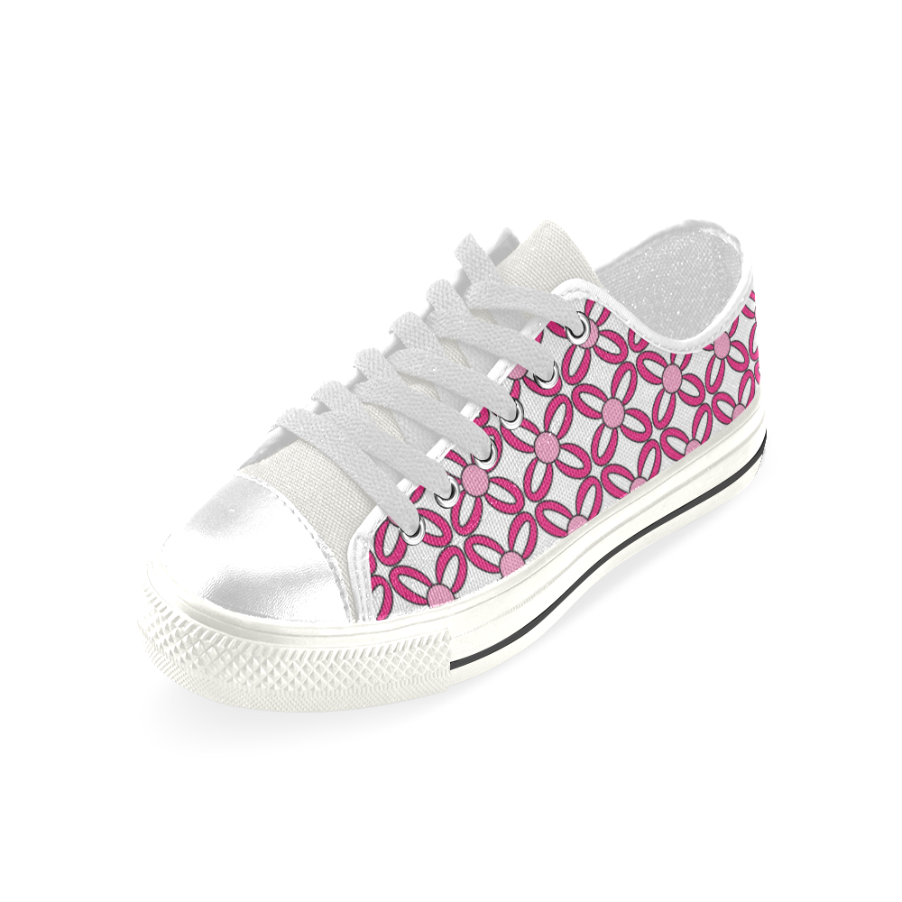 Pink Flowers Low Top Canvas Shoes for Kid (Model 018)