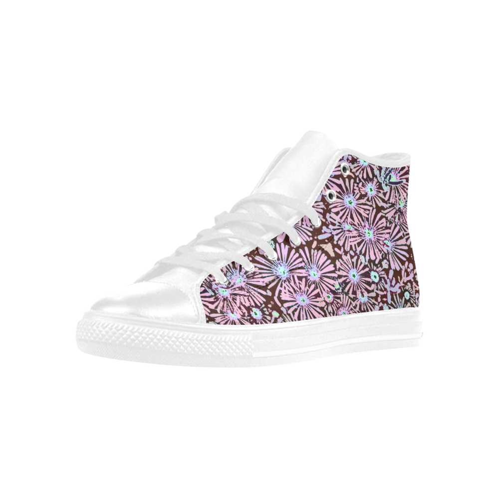 floral comic style A by JamColors Aquila High Top Microfiber Leather Women's Shoes (Model 032)