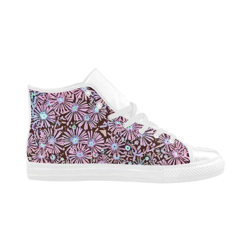 floral comic style A by JamColors Aquila High Top Microfiber Leather Women's Shoes (Model 032)