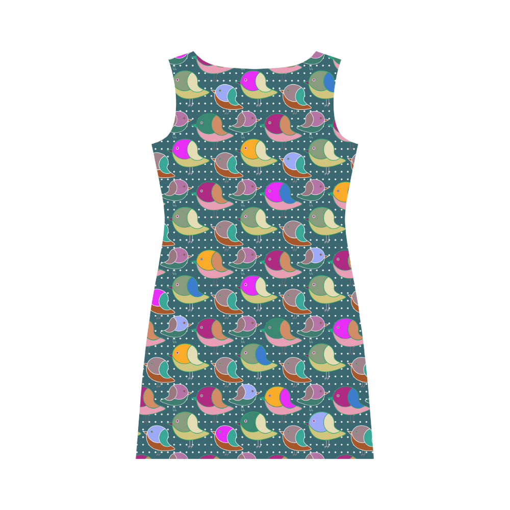 Simply Geometric Cute Birds Pattern Colored Round Collar Dress (D22)