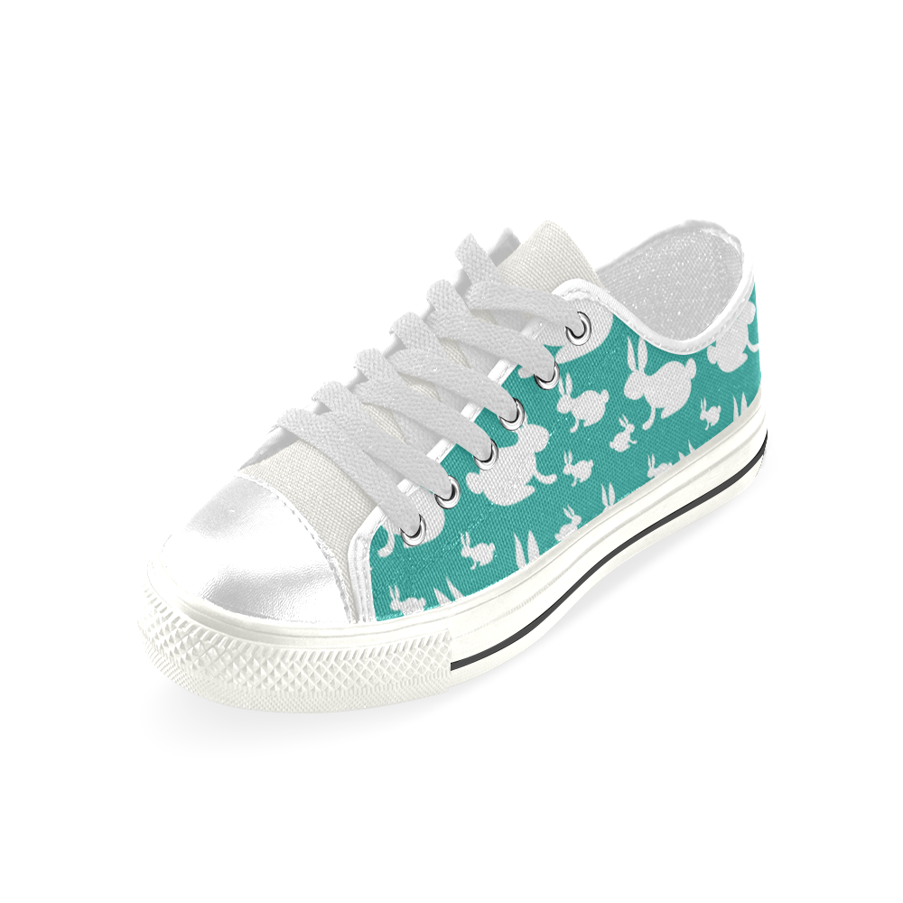 Bunny Pattern Teal Low Top Canvas Shoes for Kid (Model 018)