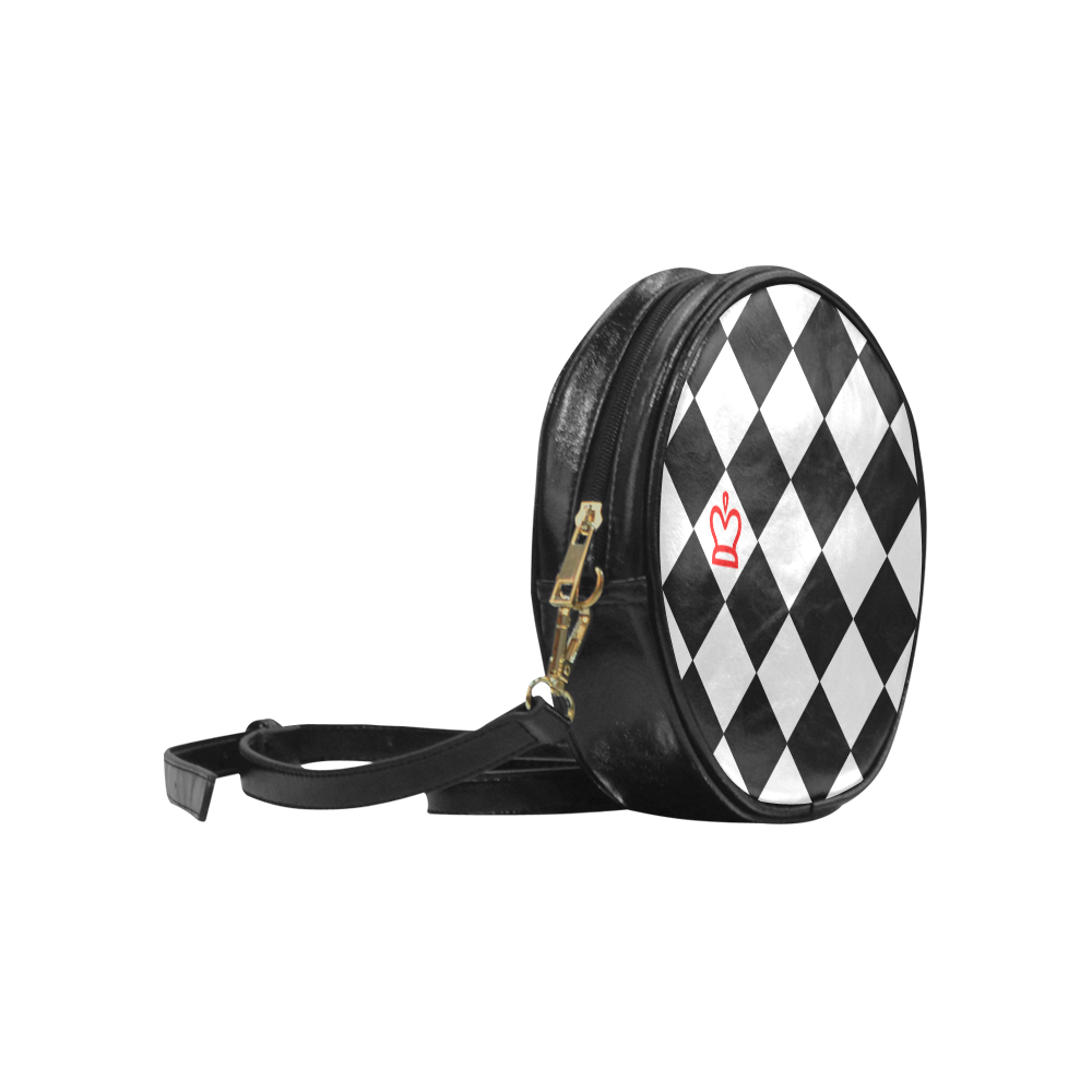 Queen of Hearts chessboard art Round Sling Bag (Model 1647)