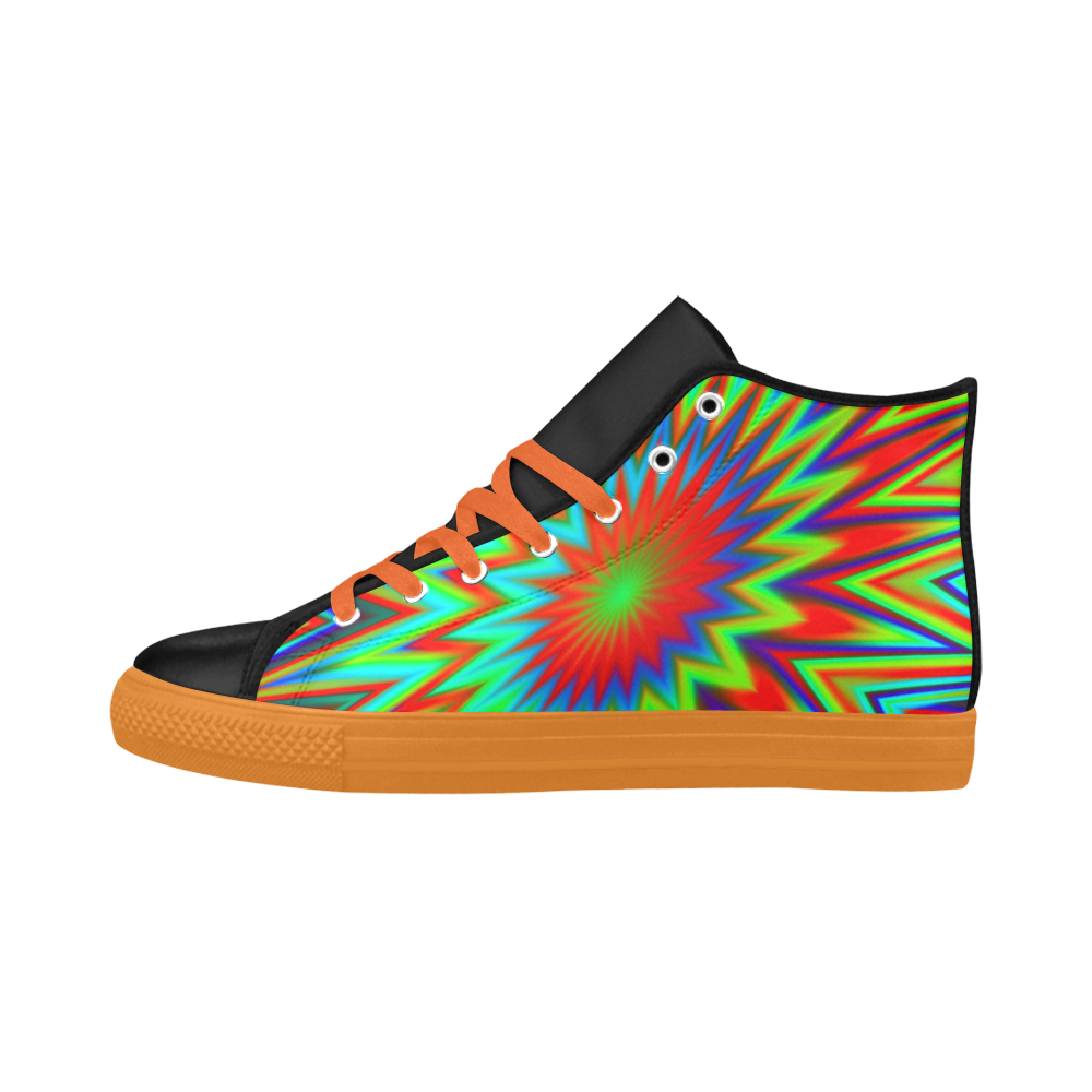 Psychedelic Red Yellow Blue Green Retro Colorful Blast Aquila High Top Microfiber Leather Women's Shoes (Model 032)
