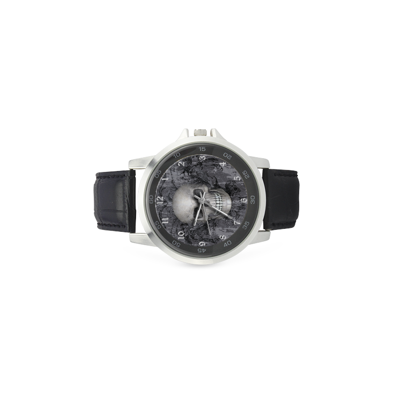 Vampire Skull Gothic Grunge Art Unisex Stainless Steel Leather Strap Watch(Model 202)