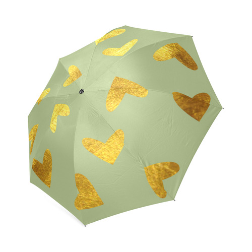 gold heart green Foldable Umbrella (Model U01)