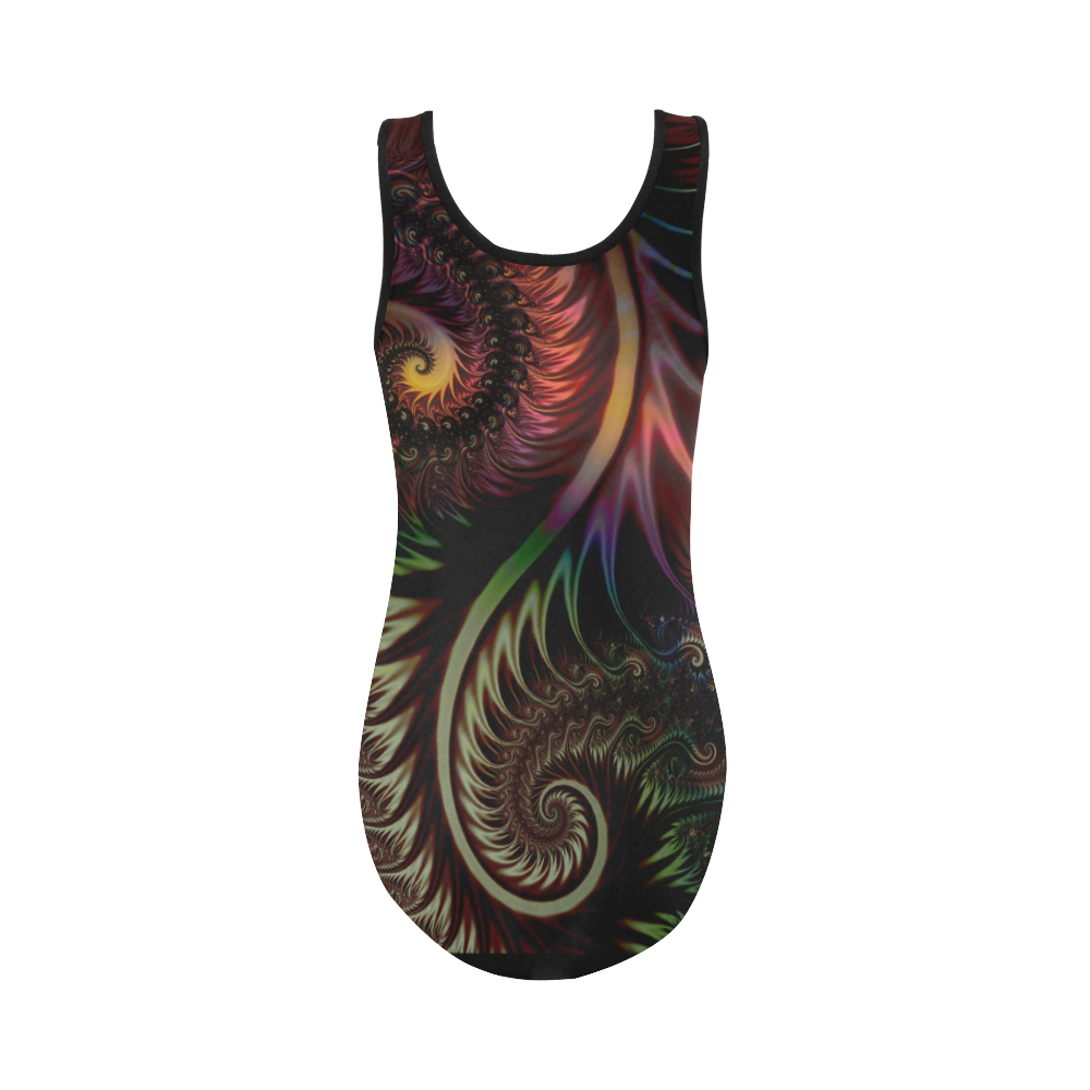 fractal pattern with dots and waves Vest One Piece Swimsuit (Model S04)