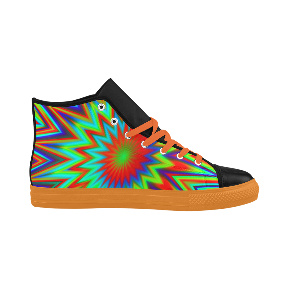 Red Yellow Blue Green Retro Psychedelic Color Blast Aquila High Top Microfiber Leather Men's Shoes/Large Size (Model 032)