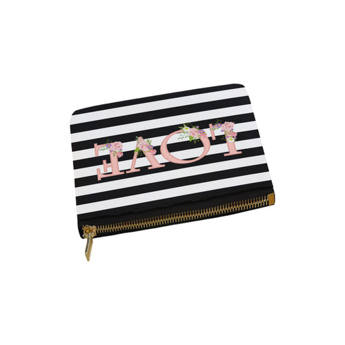 Black and White Stripes, Pink LOVE word, Pink Lilac Flowers Carry-All Pouch 6''x5''