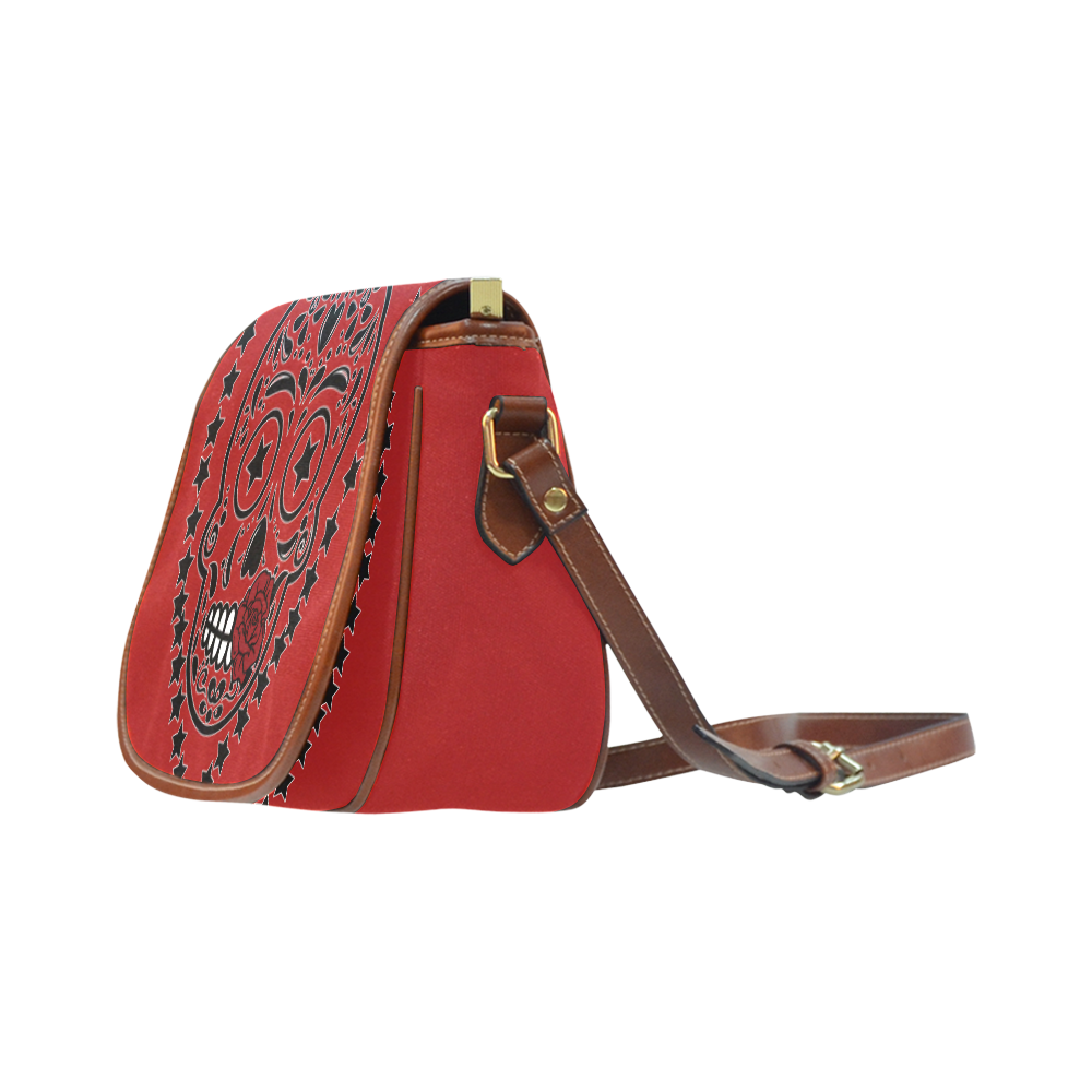 Sugar Skull Red Rose Black Saddle Bag/Small (Model 1649) Full Customization