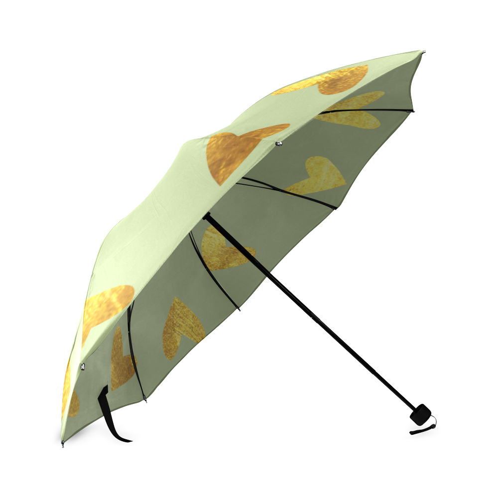 gold heart green Foldable Umbrella (Model U01)